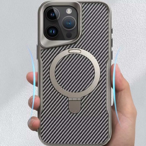 TPU+PC чехол Metal Buttons with MagSafe Carbon Ring для Apple iPhone 15 Pro (6.1") Серый