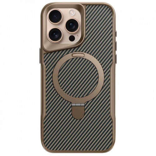 Чехол TPU+PC Metal Buttons with MagSafe Carbon Ring для Apple iPhone 15 Pro (6.1") Золотой