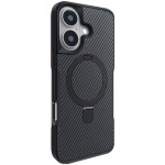 TPU+PC чехол Metal Buttons with MagSafe Carbon Ring для Apple iPhone 16 (6.1") Чёрный