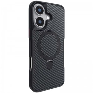 TPU+PC чехол Metal Buttons with MagSafe Carbon Ring для Apple iPhone 16 (6.1") Чёрный