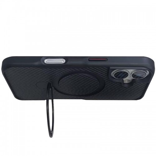 TPU+PC чехол Metal Buttons with MagSafe Carbon Ring для Apple iPhone 16 (6.1") Чёрный