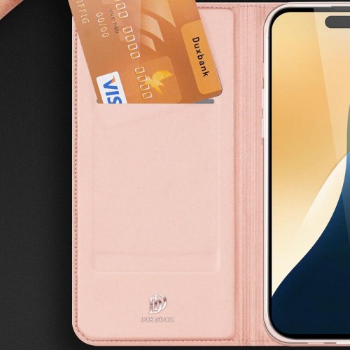 Чохол-книжка Dux Ducis з кишенею для візиток для Apple iPhone 16 (6.1") Rose Gold