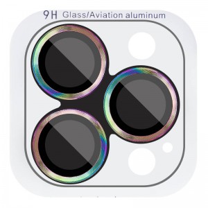 Захисне скло Metal Classic на камеру (у упак.) для Apple iPhone 16 Pro (6.3") / 16 Pro Max (6.9") Бузковий / Rainbow