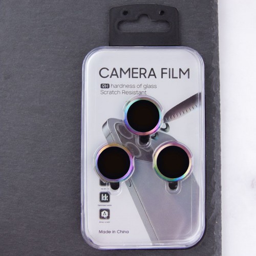 Захисне скло Metal Classic на камеру (у упак.) для Apple iPhone 16 Pro (6.3") / 16 Pro Max (6.9") Бузковий / Rainbow