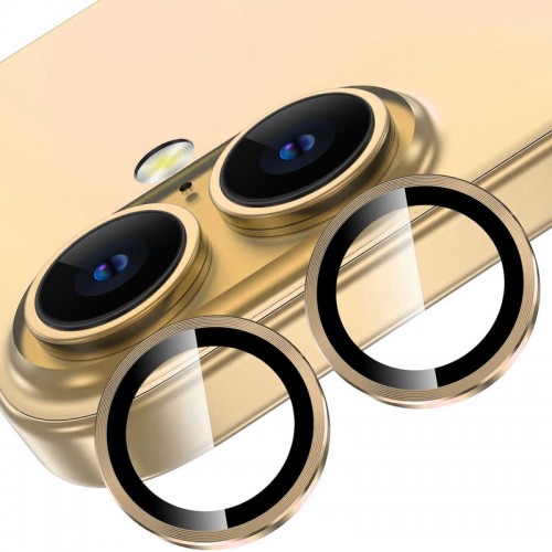 Защитное стекло Metal Classic на камеру (в упак.) для Apple iPhone 16 (6.1") / 16 Plus (6.7") Золотой / Gold