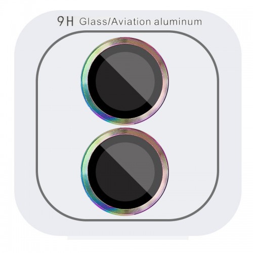 Защитное стекло Metal Classic на камеру (в упак.) для Apple iPhone 16 (6.1") / 16 Plus (6.7") Сиреневый / Rainbow