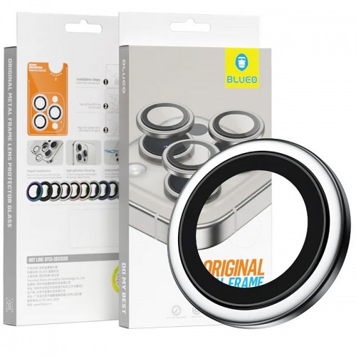 Защитное стекло BlueO Metal на камеру для Apple iPhone 16 (6.1") / 16 Plus (6.7") Серебристый / Silver