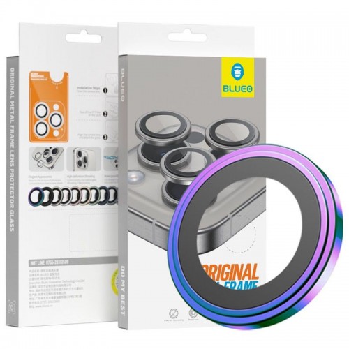Защитное стекло BlueO Metal на камеру для Apple iPhone 16 Pro / 16 Pro Max / 15 Pro / 15 Pro Max Сиреневый / Colorful