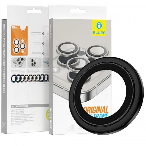 Защитное стекло BlueO Metal на камеру для Apple iPhone 16 Pro / 16 Pro Max / 15 Pro / 15 Pro Max Черный / Black