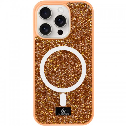 TPU чехол Bling World Rock Diamond с MagSafe для Apple iPhone 16 Pro (6,3") Sunset Gold