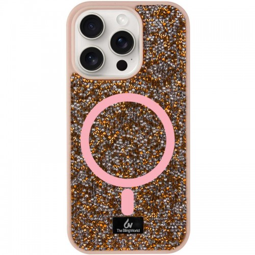 TPU чехол Bling World Rock Diamond с MagSafe для Apple iPhone 16 (6.1") Rose Gold