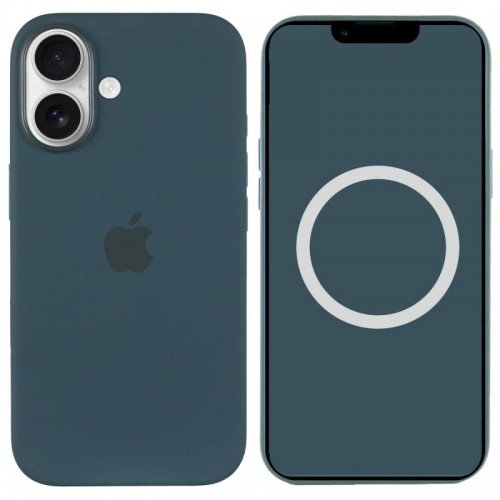 Чехол Silicone case (AAA) with Magsafe and Animation (button) для Apple iPhone 16 (6.1") озёрно-зелёный