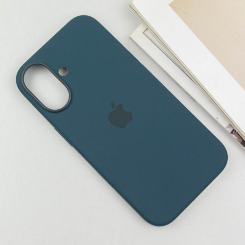 Чехол Silicone case (AAA) with Magsafe and Animation (button) для Apple iPhone 16 (6.1") озёрно-зелёный