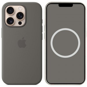 Чехол Silicone case (AAA) с Magsafe и анимацией (кнопка) для Apple iPhone 16 Pro (6.3") Stone Grey
