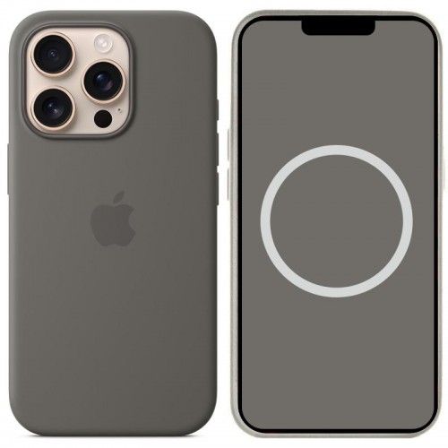Чехол Silicone case (AAA) с Magsafe и анимацией (кнопка) для Apple iPhone 16 Pro (6.3") Stone Grey