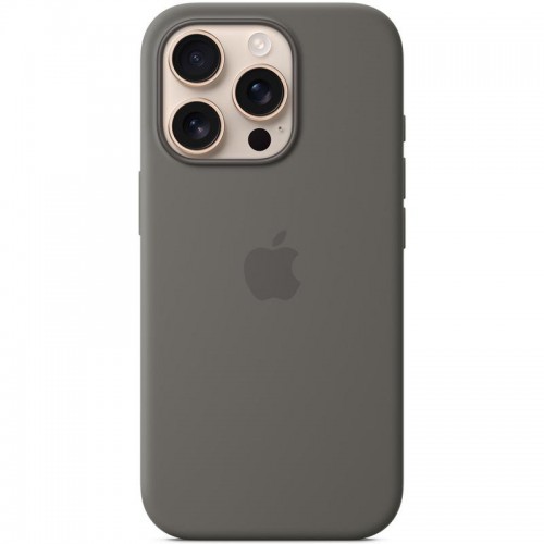 Чехол Silicone case (AAA) с Magsafe и анимацией (кнопка) для Apple iPhone 16 Pro (6.3") Stone Grey