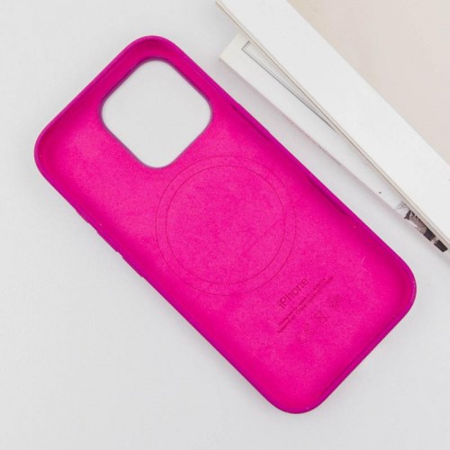 Чехол Silicone case (AAA) с Magsafe и анимацией (кнопка) для Apple iPhone 16 Pro (6.3") фуксия