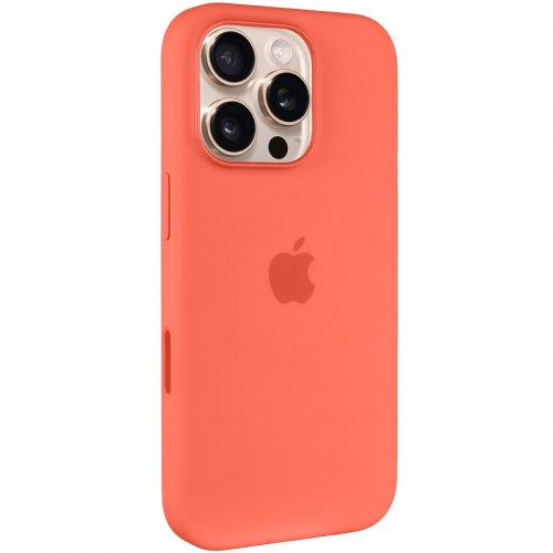 Чехол Silicone case (AAA) с Magsafe и анимацией (кнопка) для Apple iPhone 16 Pro (6.3") Tangerine