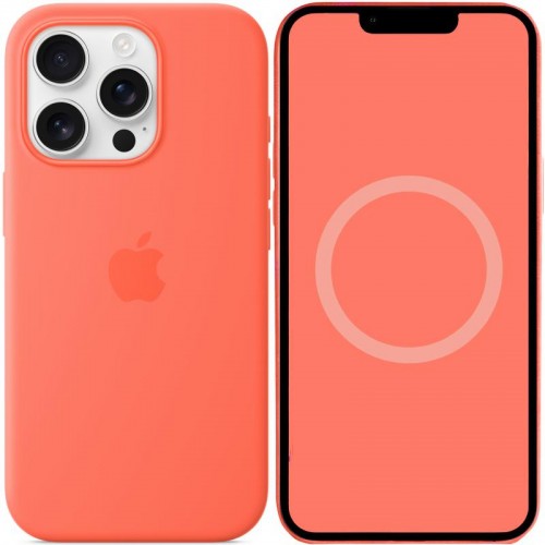 Чехол Silicone case (AAA) с Magsafe и анимацией (кнопка) для Apple iPhone 16 Pro (6.3") Tangerine