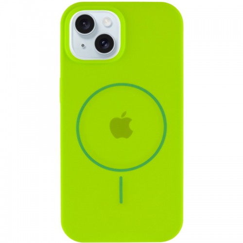 Чехол Silicone Case Full Protective (AA) with MagSafe для Apple iPhone 15 Plus (6.7") Салатовый / Neon green