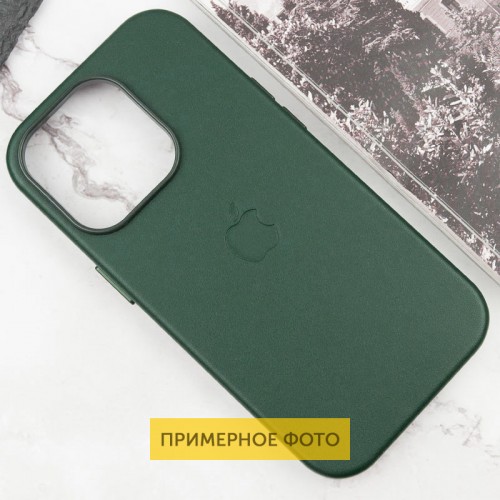 Кожаный чехол Leather Case (AAA) с MagSafe и анимацией для Apple iPhone 16 (6.1") Green