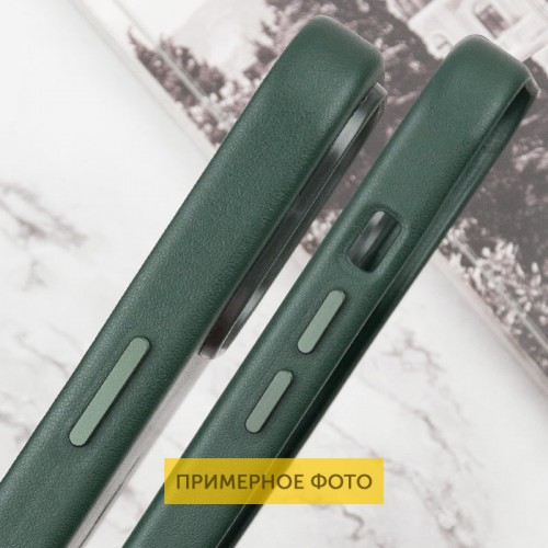 Кожаный чехол Leather Case (AAA) с MagSafe и анимацией для Apple iPhone 16 (6.1") Green