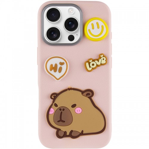 Чехол TPU Leather Toys для Apple iPhone 16 Pro (6.3") Капибара / Розовый