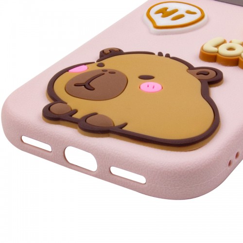 Чехол TPU Leather Toys для Apple iPhone 16 Pro (6.3") Капибара / Розовый