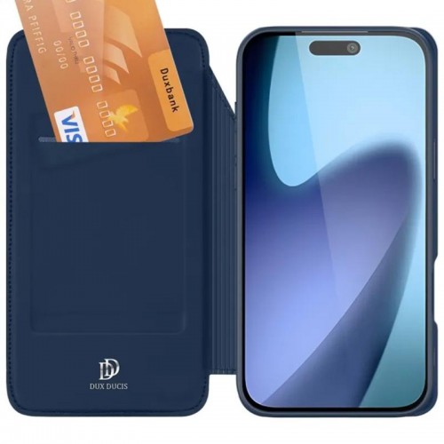 Чехол-книжка Dux Ducis с карманом для визиток для Apple iPhone 17 (6.3") Синий