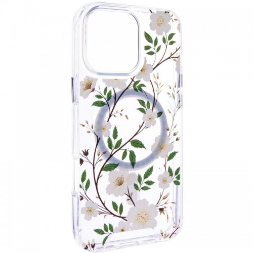 TPU+PC чохол Clear Garden with MagSafe для Apple iPhone 16 Pro (6.3") White Gardenia
