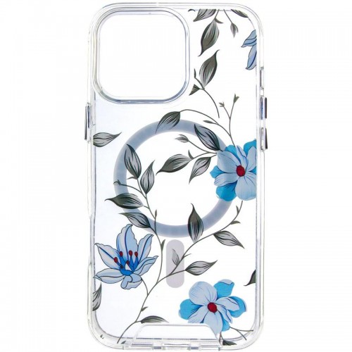 TPU+PC чохол Clear Garden with MagSafe для Apple iPhone 16 Pro (6.3") Blue Blossom