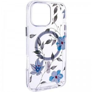 TPU+PC чохол Clear Garden with MagSafe для Apple iPhone 16e (6.1") Blue Blossom