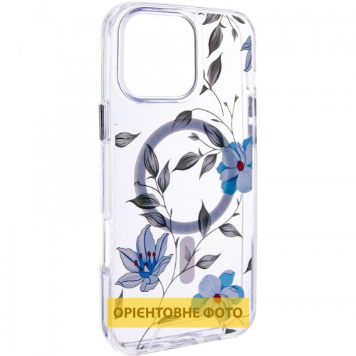 TPU+PC чохол Clear Garden with MagSafe для Apple iPhone 17 (6.3") Blue Blossom