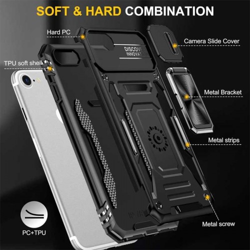 Ударопрочный чехол Camshield Army Ring для Apple iPhone 7 / 8 / SE (2020) (4.7") Черный / Black