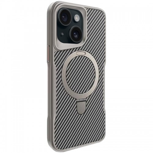 TPU+PC чохол Metal Buttons with MagSafe Carbon Ring для Apple iPhone 15 (6.1") Сірий