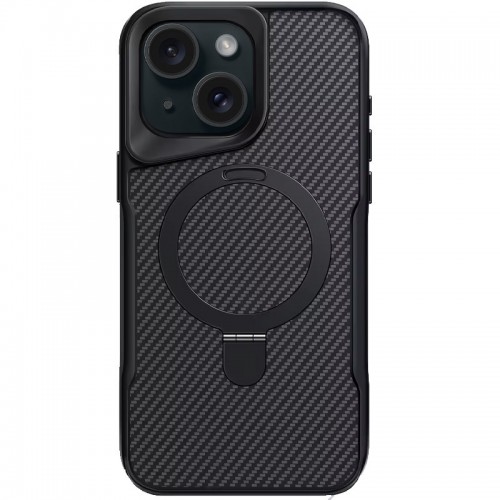 TPU+PC чохол Metal Buttons with MagSafe Carbon Ring для Apple iPhone 15 (6.1") Чорний
