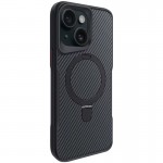 TPU+PC чехол Metal Buttons with MagSafe Carbon Ring для Apple iPhone 15 (6.1") Черный