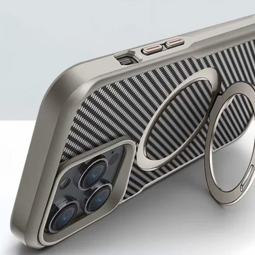 TPU+PC чохол Metal Buttons with MagSafe Carbon Ring для Apple iPhone 16 Pro (6.3") Сірий