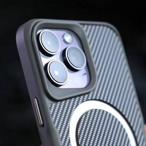 TPU+PC чохол Metal Buttons with MagSafe Carbon Ring для Apple iPhone 16 Pro (6.3") Сірий