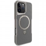 TPU+PC чохол Metal Buttons with MagSafe Carbon Ring для Apple iPhone 16 Pro (6.3") Сірий