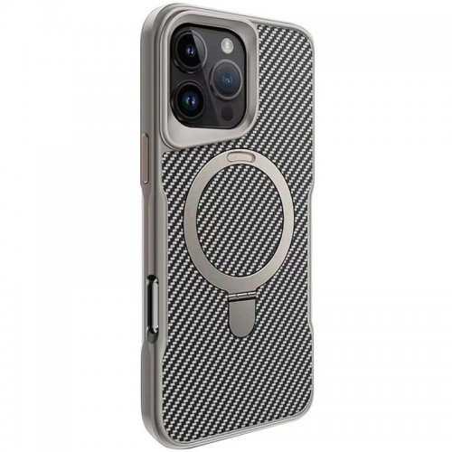TPU+PC чохол Metal Buttons with MagSafe Carbon Ring для Apple iPhone 16 Pro (6.3") Сірий