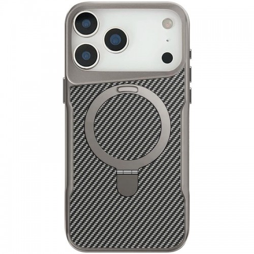 TPU+PC чохол Metal Buttons with MagSafe Carbon Ring для Apple iPhone 17 Pro Max (6.9") Сірий