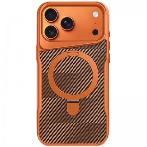 TPU+PC чохол Metal Buttons with MagSafe Carbon Ring для Apple iPhone 17 Pro Max (6.9") Помаранчевий