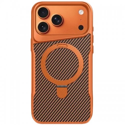 TPU+PC чохол Metal Buttons with MagSafe Carbon Ring для Apple iPhone 17 Pro Max (6.9") Помаранчевий