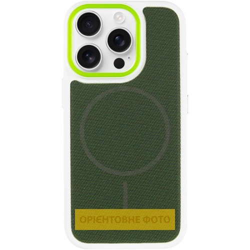 Чехол PC Textile Hybrid with Magnetic Fit для Apple iPhone 15 Pro (6.1") Белый / Зеленый
