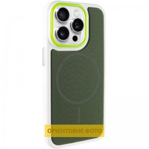 Чехол PC Textile Hybrid with Magnetic Fit для Apple iPhone 15 Pro Max (6.7") Белый / Зеленый