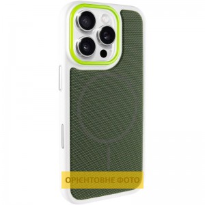 Чехол PC Textile Hybrid with Magnetic Fit для Apple iPhone 16 Pro (6.3") Белый / Зеленый