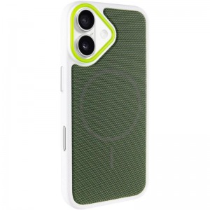 Чехол PC Textile Hybrid with Magnetic Fit для Apple iPhone 17 (6.3") Белый / Зеленый