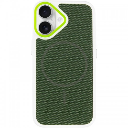 Чехол PC Textile Hybrid with Magnetic Fit для Apple iPhone 17 (6.3") Белый / Зеленый
