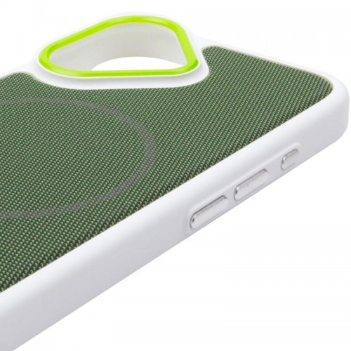 Чехол PC Textile Hybrid with Magnetic Fit для Apple iPhone 17 (6.3") Белый / Зеленый
